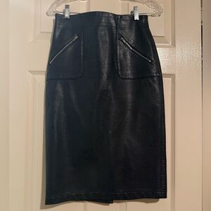 Navy Blue Vegan Leather Pencil Skirt